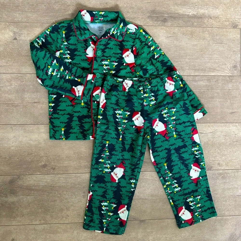 Carter’s 3T Toddler Boy Santa Pajamas Set Flannel GUC Bin KK